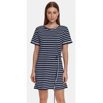 Rochie din bumbac cu model in dungi si detaliu snur -