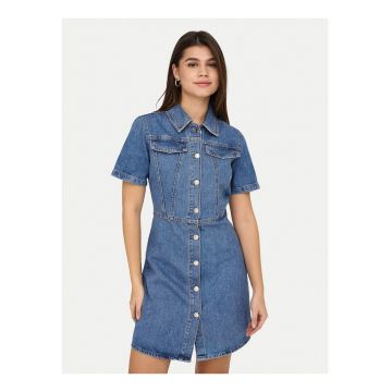 Rochie din denim -  albastru - bumbac organic - maneci scurte - croiala lejera