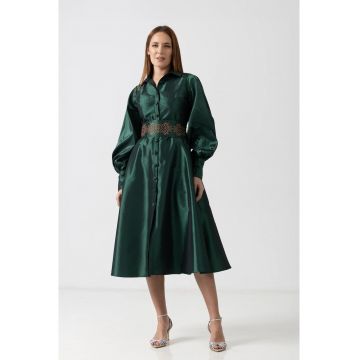Rochie din tafta cu brau brodat