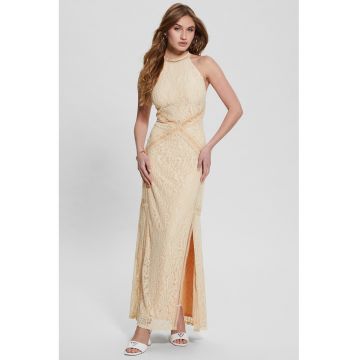Rochie dreapta cu model cu dantela - Piersica