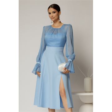 Rochie DY Fashion midi bleu de ocazie cu voal la bust