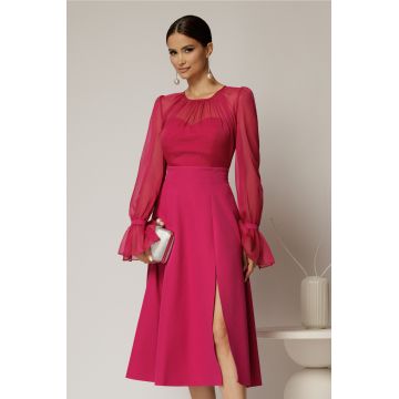 Rochie DY Fashion midi fucsia de ocazie cu voal la bust