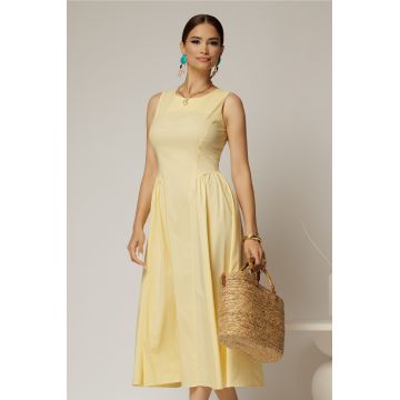 Rochie DY Fashion midi galbena din bumbac cu cret pe solduri