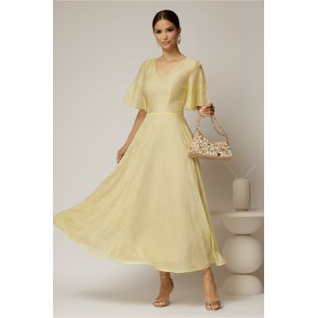 Rochie DY Fashion midi galbena din tencel cu insertii sidefate