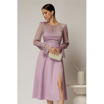 Rochie DY Fashion midi lila de ocazie cu voal la bust
