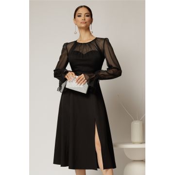 Rochie DY Fashion midi neagra de ocazie cu voal la bust