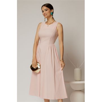 Rochie DY Fashion midi roz din bumbac cu cret pe solduri