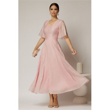 Rochie DY Fashion midi roz din tencel cu insertii sidefate