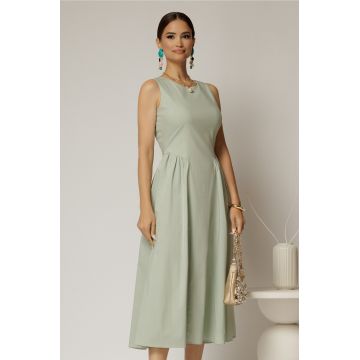 Rochie DY Fashion midi verde fistic din bumbac cu cret pe solduri