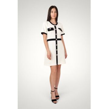 Rochie eleganta dama din bumbac premium cu nasturi metalici - Alb murdar