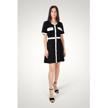Rochie eleganta dama din bumbac premium cu nasturi metalici - Negru