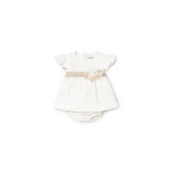 Rochie eleganta fetita -  alb - bumbac si poliester - maneci scurte - detaliu floral