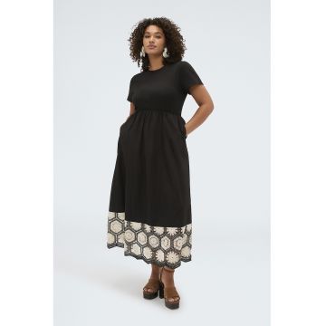Rochie evazata cu buzunare laterale - Alb fildes/Negru