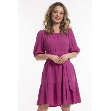 Rochie evazata cu cordon - Fucsia
