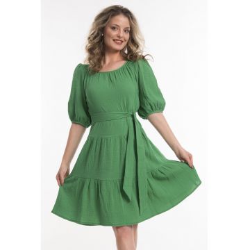 Rochie evazata cu cordon - Verde irlandez
