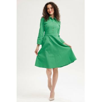 Rochie evazata cu fenta cu nasturi - Verde irlandez