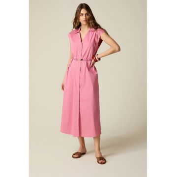 Rochie evazata cu guler ascutit - Roz pastel