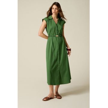 Rochie evazata cu guler ascutit - Verde