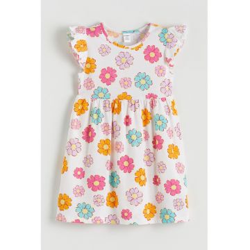 Rochie evazata cu imprimeu - Alb/Portocaliu/Turcoaz