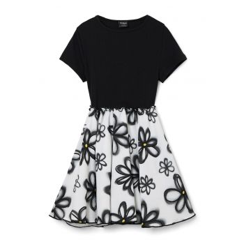 Rochie evazata cu imprimeu floral - Alb/Albastru