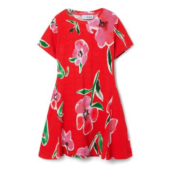 Rochie evazata cu imprimeu floral - Rosu