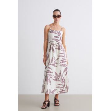 Rochie evazata cu imprimeu - Violet/Alb murdar