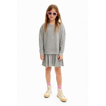 Rochie evazata cu strasuri - Gri melange