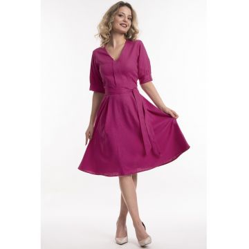 Rochie evazata de in cu buzunare - Fucsia