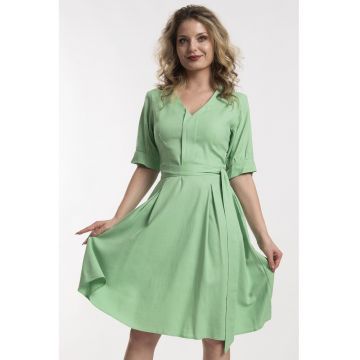 Rochie evazata de in cu buzunare - Verde deschis