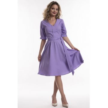Rochie evazata de in cu buzunare - Violet deschis