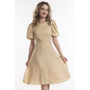 Rochie evazata de in cu maneci scurte - Bej inchis