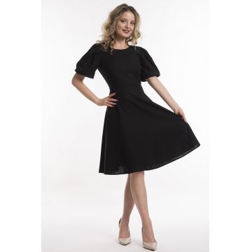 Rochie evazata de in cu maneci scurte - Negru