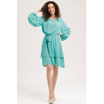 Rochie evazata de sifon cu maneci balloon - Turcoaz inchis
