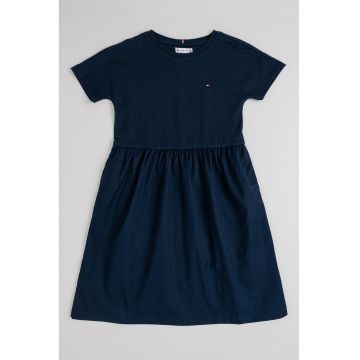 Rochie evazata din amestec de bumbac organic - Albastru ultramarin