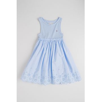 Rochie evazata din bumbac - Albastru pastel