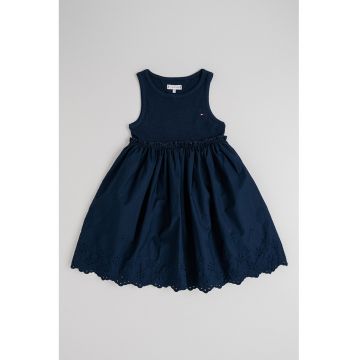 Rochie evazata din bumbac - Bleumarin