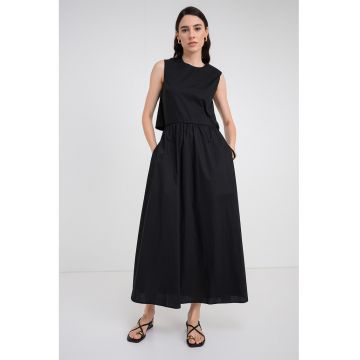 Rochie evazata din bumbac cu decupaj pe partea din spate - Negru