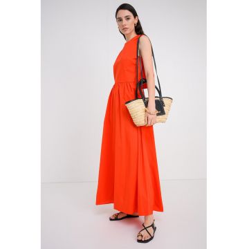 Rochie evazata din bumbac cu decupaj pe partea din spate - Rosu