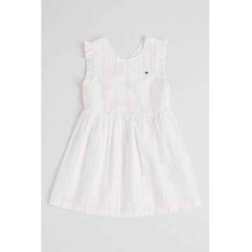 Rochie evazata din bumbac cu model in dungi - Roz deschis/Alb optic