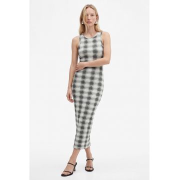Rochie fara maneci cu model in carouri - Alb fildes/Gri antracit
