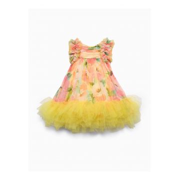 Rochie fete -  eleganta - galben - poliester -