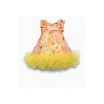 Rochie fete -  eleganta - galben - poliester -