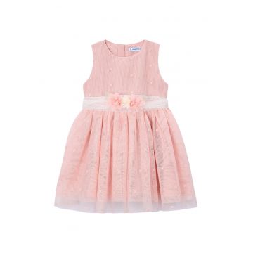 Rochie fete -  roz - finisaj din tul - set cu curea decorativa - poliester -