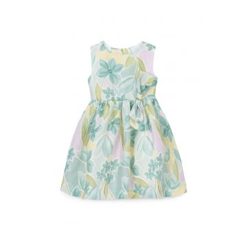 Rochie fete -  verde - imprimeu floral - material in si poliester - croiala regular fit