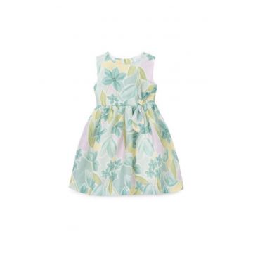 Rochie fete -  verde - imprimeu floral - material in si poliester - croiala regular fit