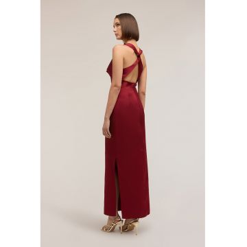Rochie halter din satin cu decupaj lateral - Rosu inchis