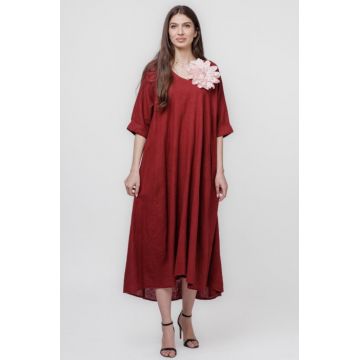 Rochie lunga A-line oversize, din in, bordo