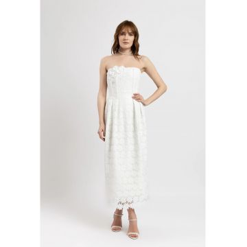 Rochie lunga din macrame alb cu paiete