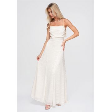 Rochie maxi cu decolteu patrat si spate descoperit LA-OM-DLR379 - Ecru