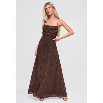 Rochie maxi cu decolteu patrat si spate descoperit LA-OM-DLR379 - Maro